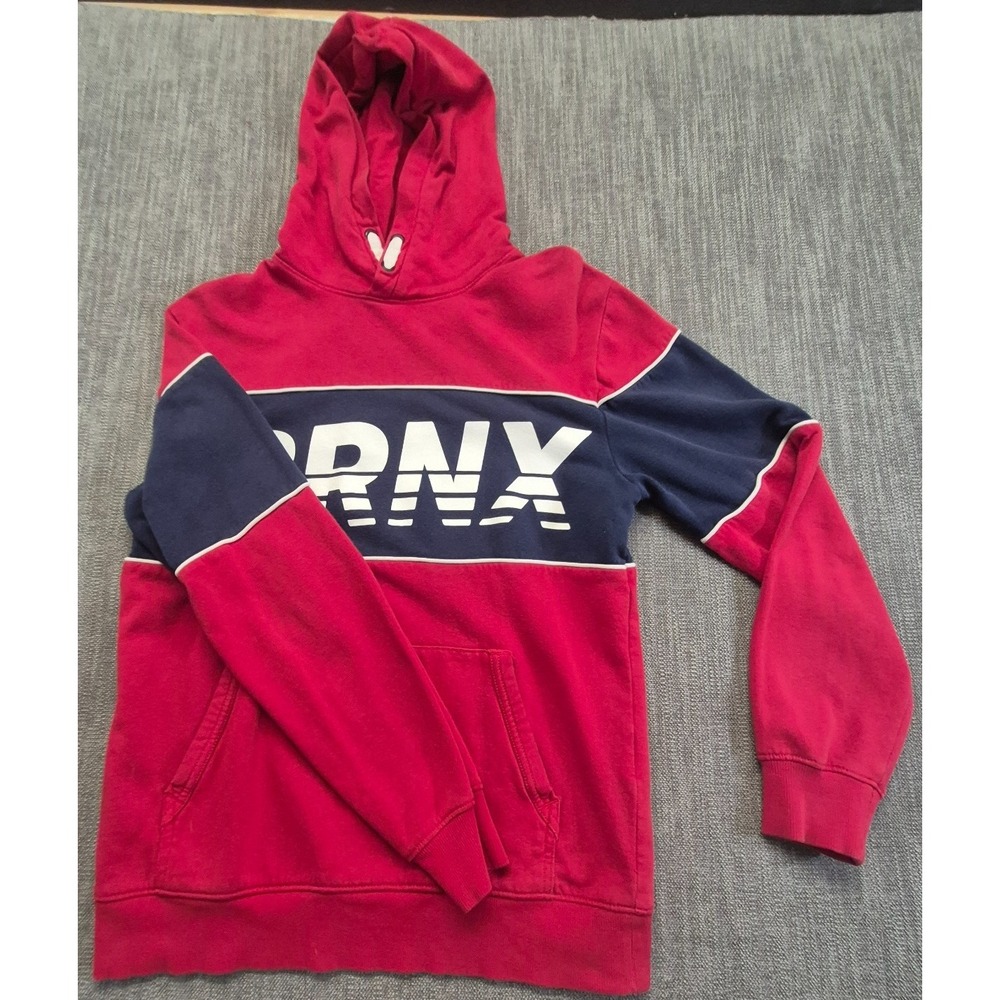 H&M Boy BRNX Bronx Color Block Hoodie Sweatshirt Red Navy Blue Pullover Youth 14